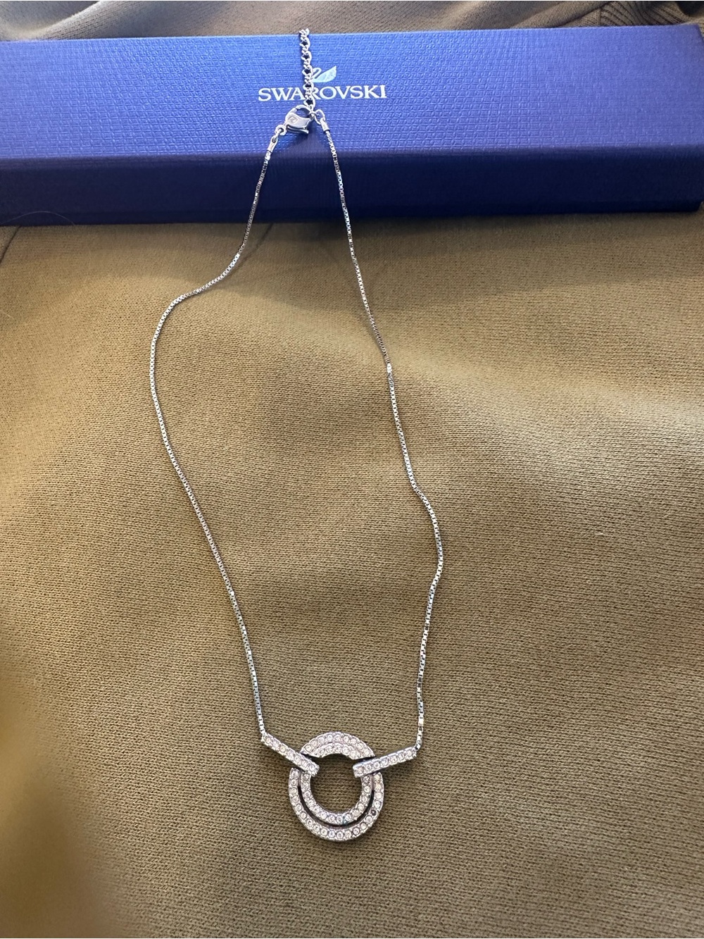 Swarovski Silver Crystal Interlocking Circle Pendant Necklace